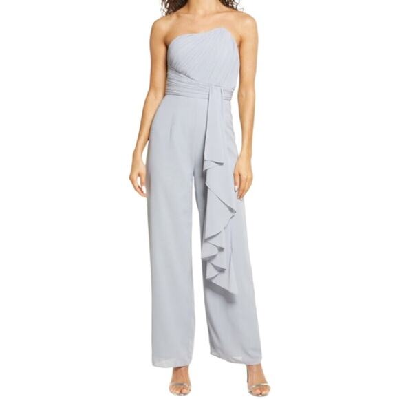 Lavish Alice Pleated Asymmetric Wide Leg Jumpsuit in Blue Gray Size 4 - Picture 11 of 11